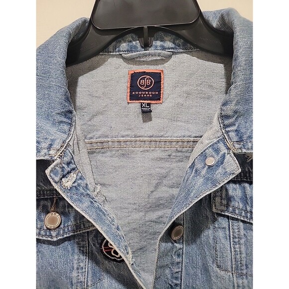 Boom Boom Jeans Women’s XL Denim Jacket Distressed Patches Boho Y2K Light Wash - Picture 4 of 8